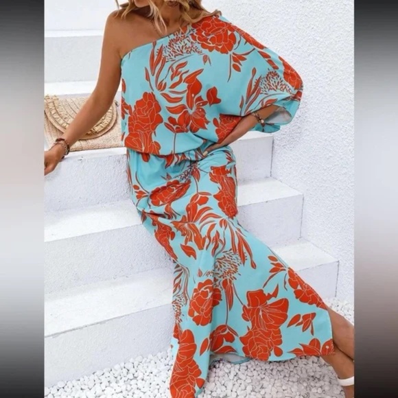 Boho Floral Print One Shoulder Maxi Dress - Picture 13 of 14